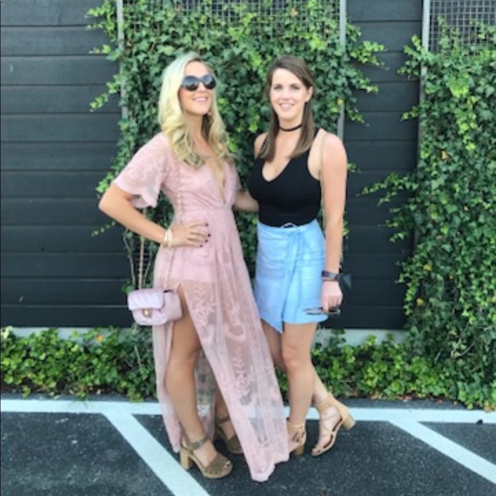 Blush Pink Embroidered Lace Maxi Dress